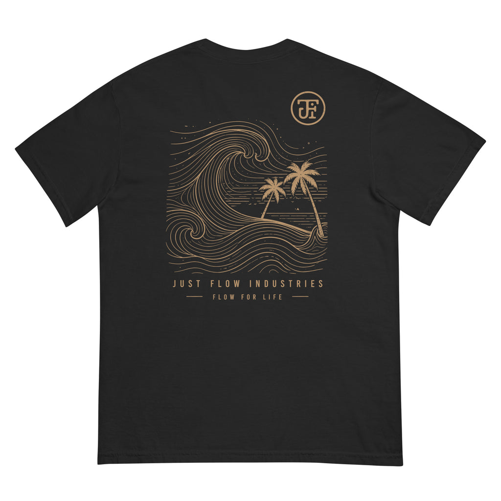 Ride the Current heavyweight tee, Black, back — Ride the Current print