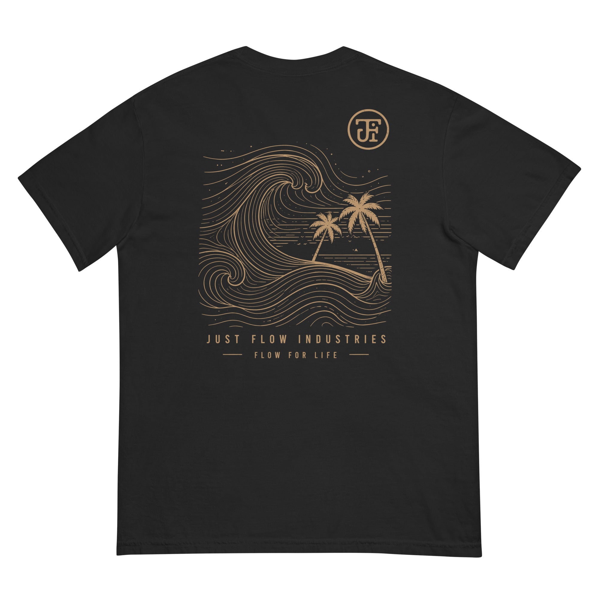 Ride the Current heavyweight tee, Black, back — Ride the Current print
