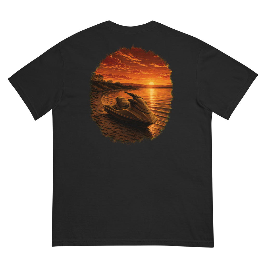 Golden Hour Jet Ski heavyweight tee in Black, back graphic