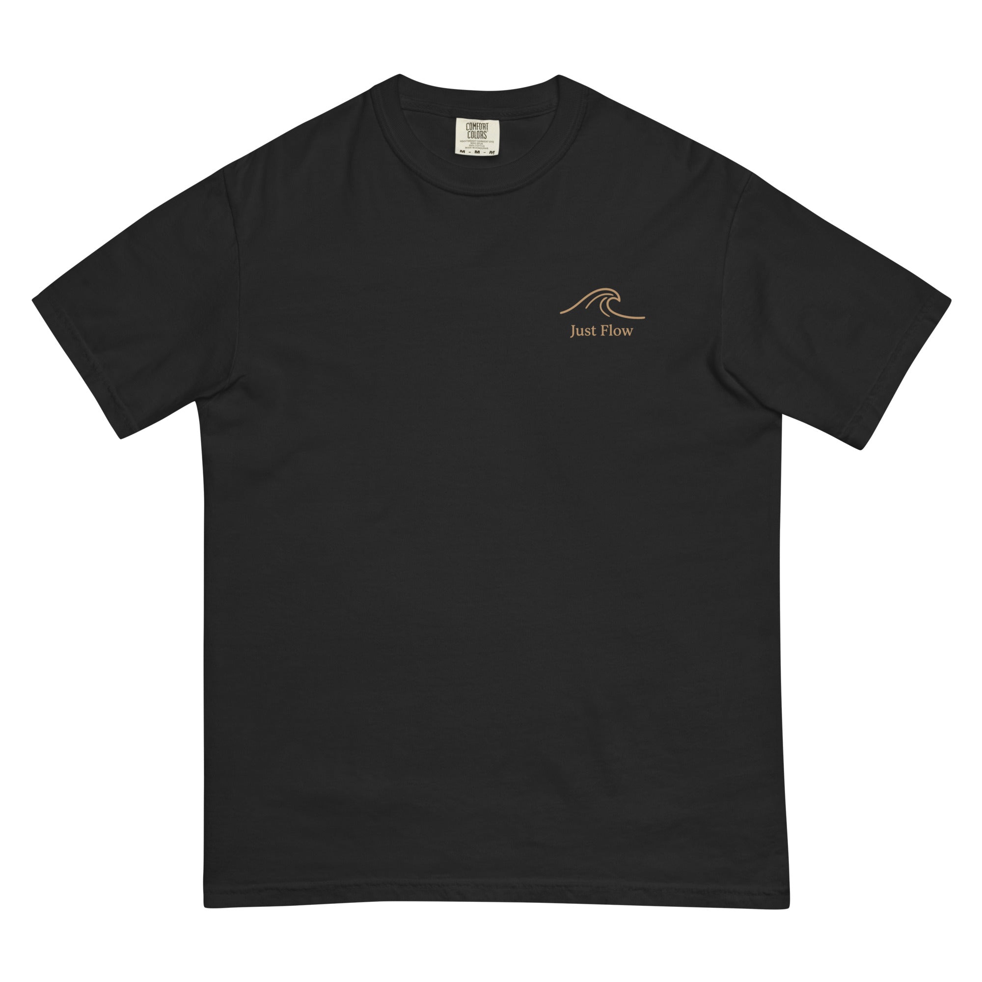 Ride the Current heavyweight tee, Black, front — JFI monogram at left chest