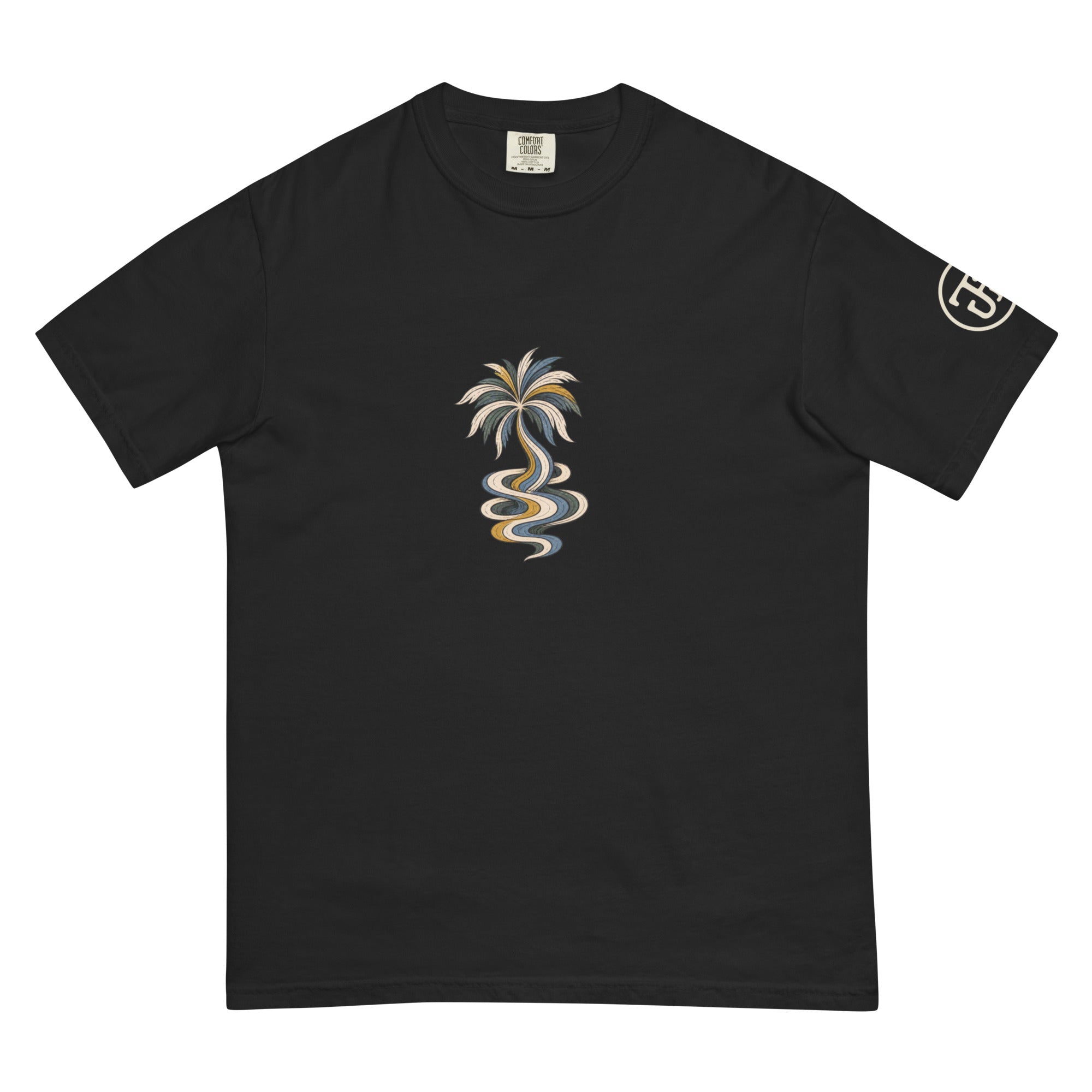 Palm Smoke II Heavyweight Tee in Black, left sleeve
