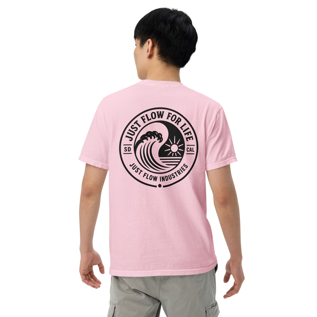 Circular Wave Crest heavyweight tee in Blossom with the black crest, back graphic