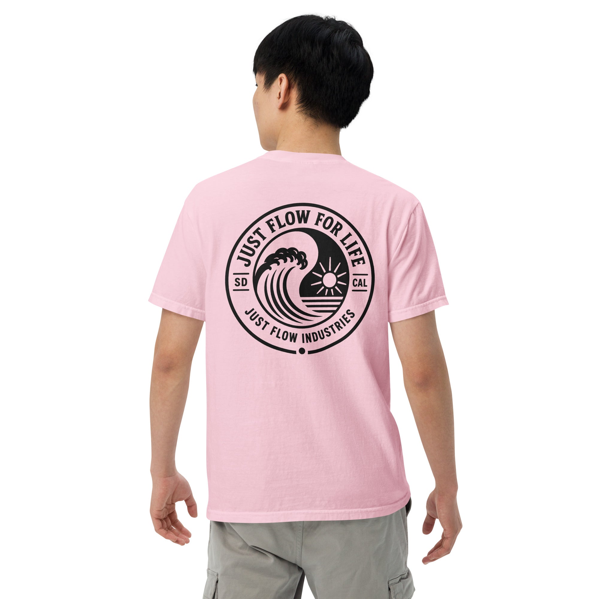 Circular Wave Crest heavyweight tee in Blossom with the black crest, back graphic