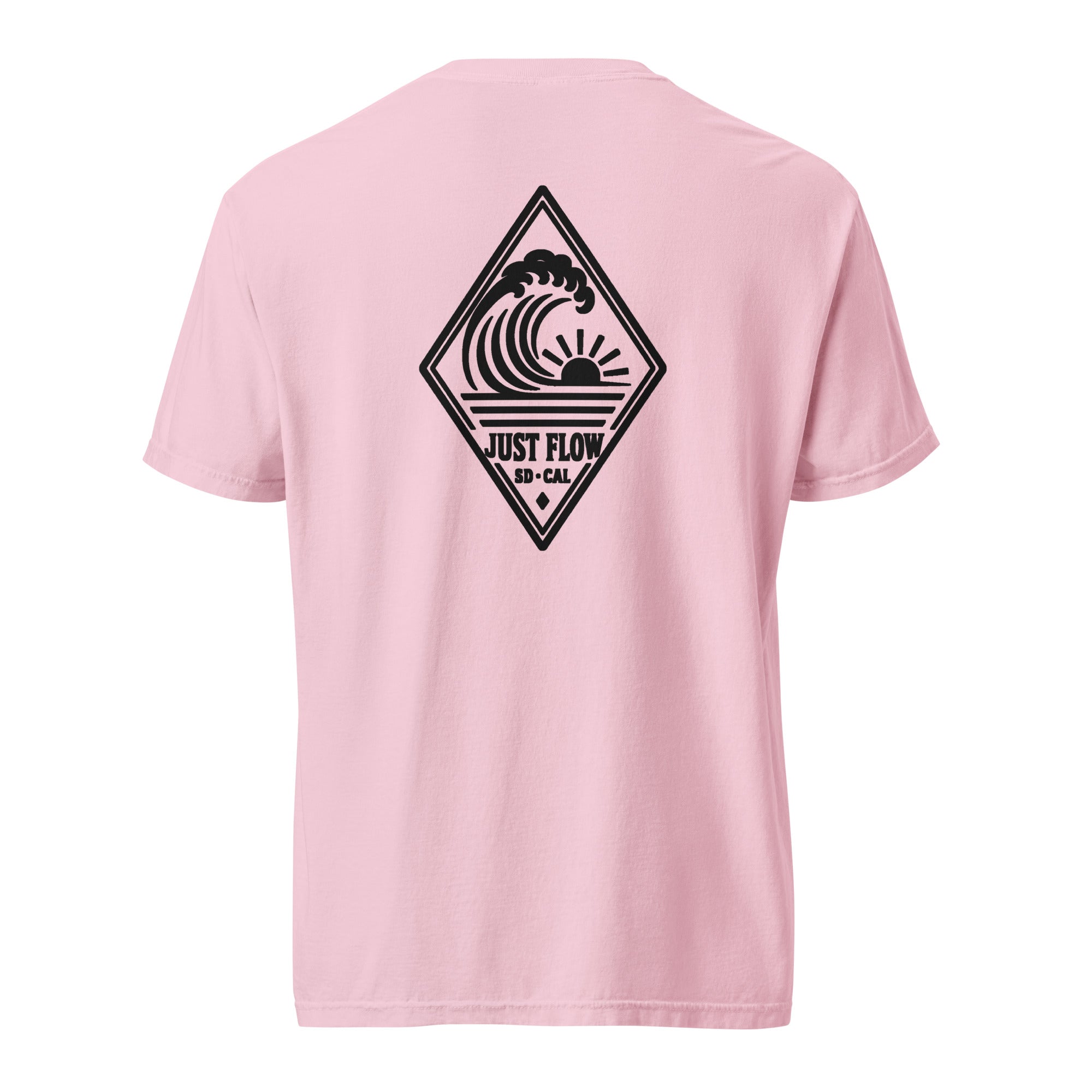 Vertical Wave Diamond heavyweight tee in Blossom with the black mark, back graphic