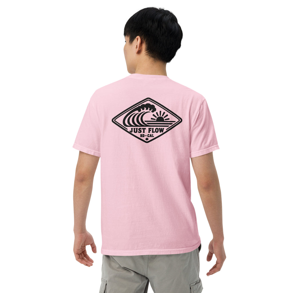 Horizontal Wave Diamond heavyweight tee in Blossom with the black mark, back graphic