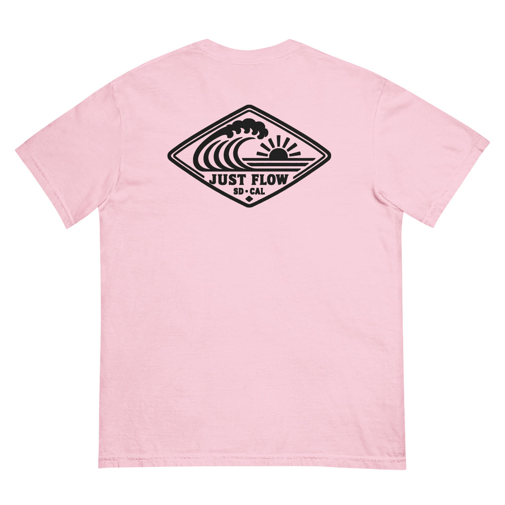 Horizontal Wave Diamond heavyweight tee in Blossom with the black mark, back graphic