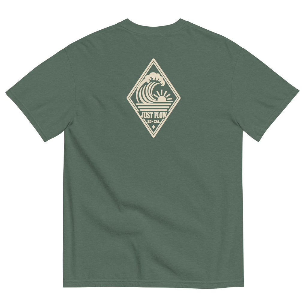 Vertical Wave Diamond DTF Heavyweight Tee in Blue Spruce, back graphic