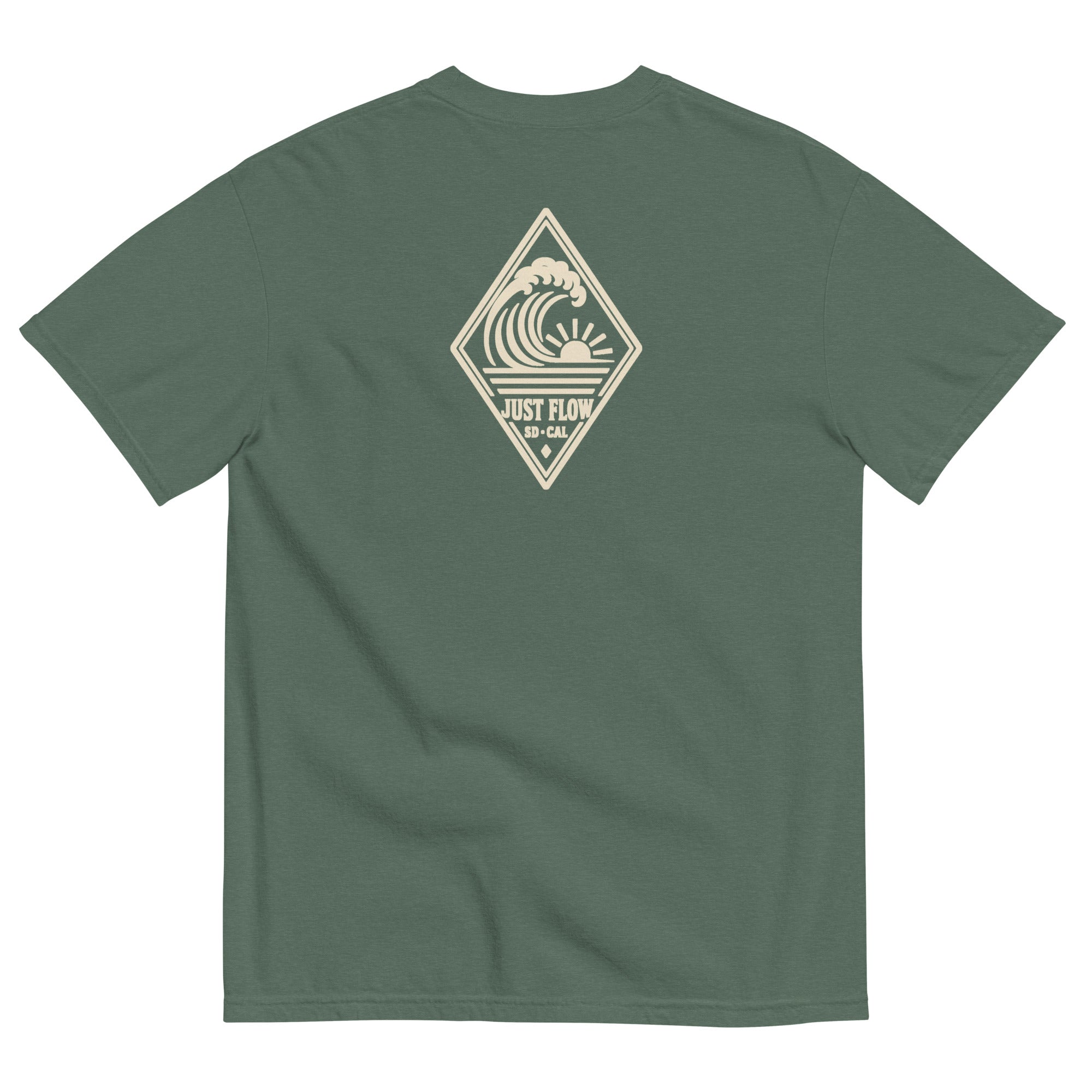 Vertical Wave Diamond DTF Heavyweight Tee in Blue Spruce, back graphic