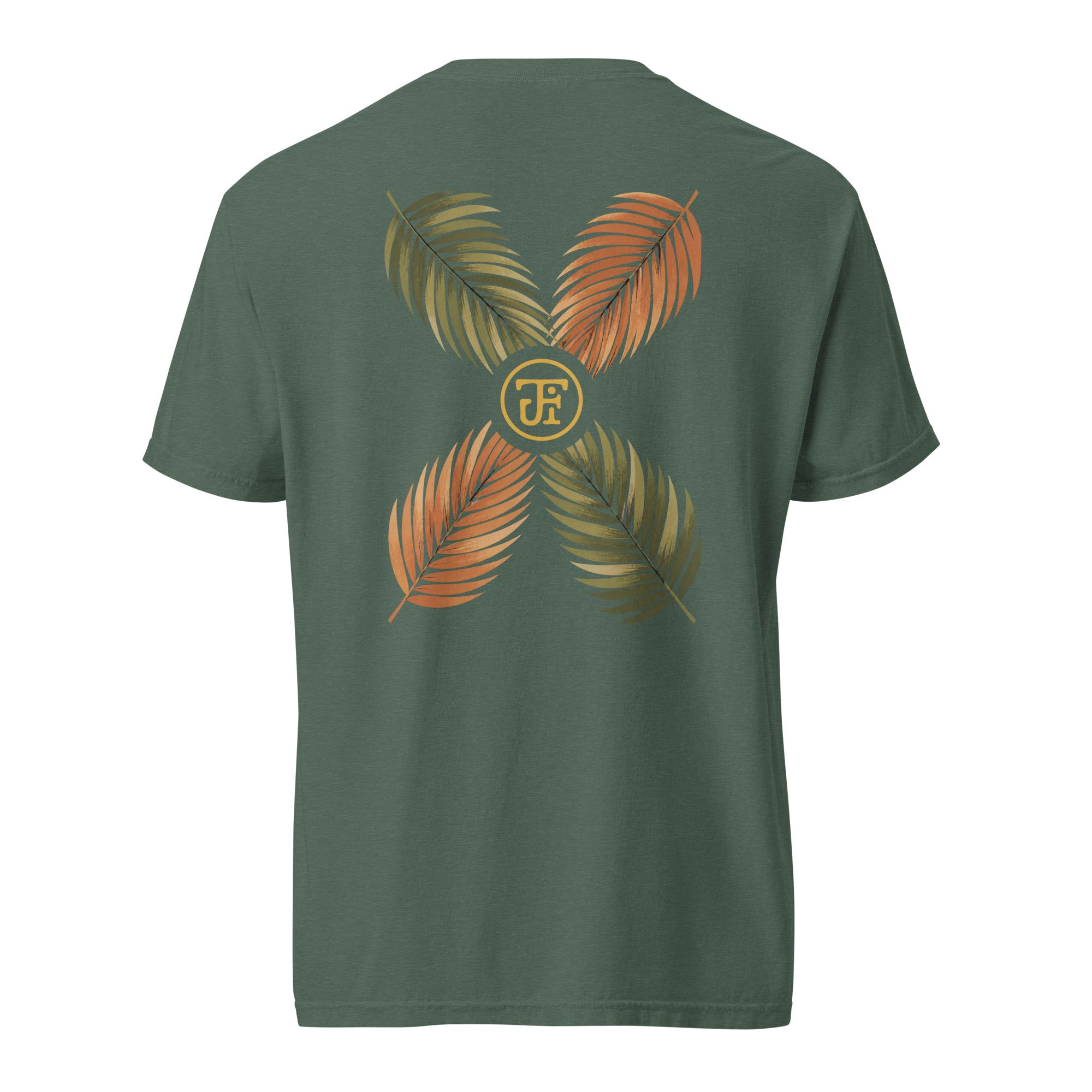 Palm Frond Heavyweight Tee in Blue Spruce, back print
