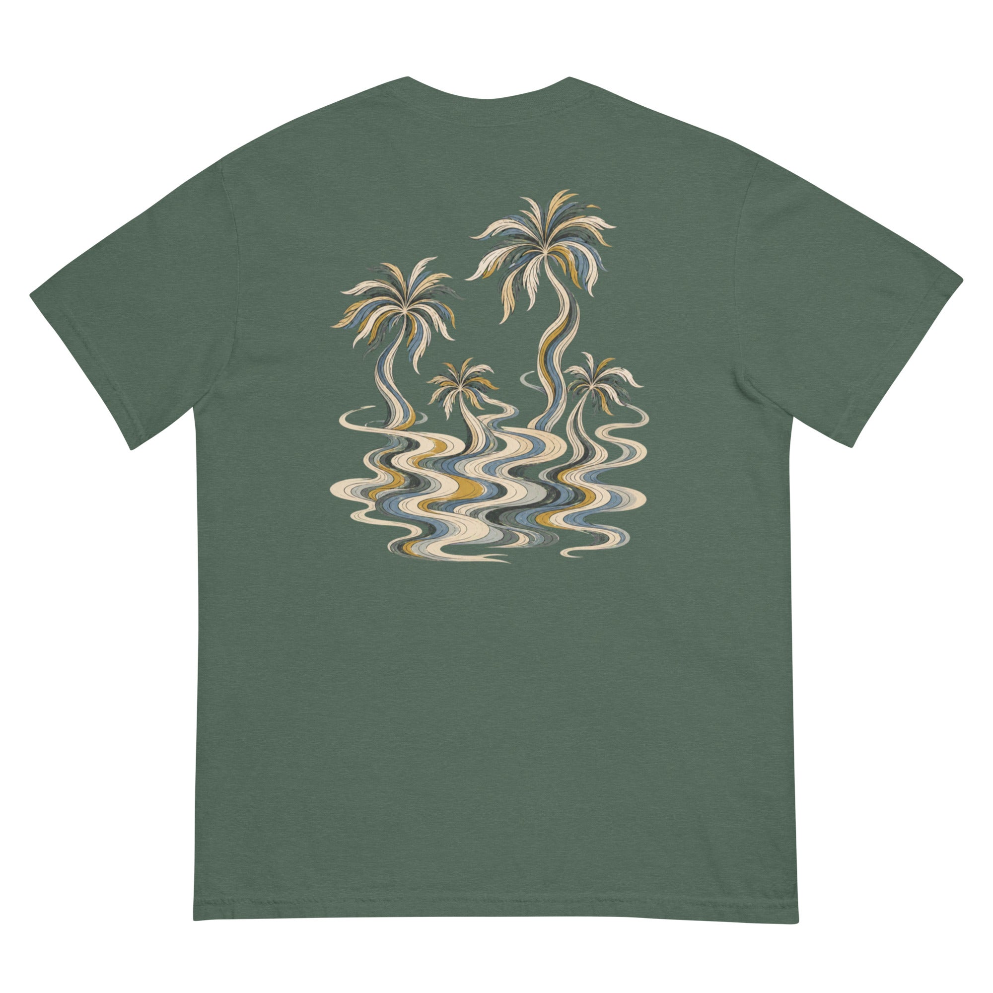 Palm Smoke II Heavyweight Tee in Blue Spruce, back print