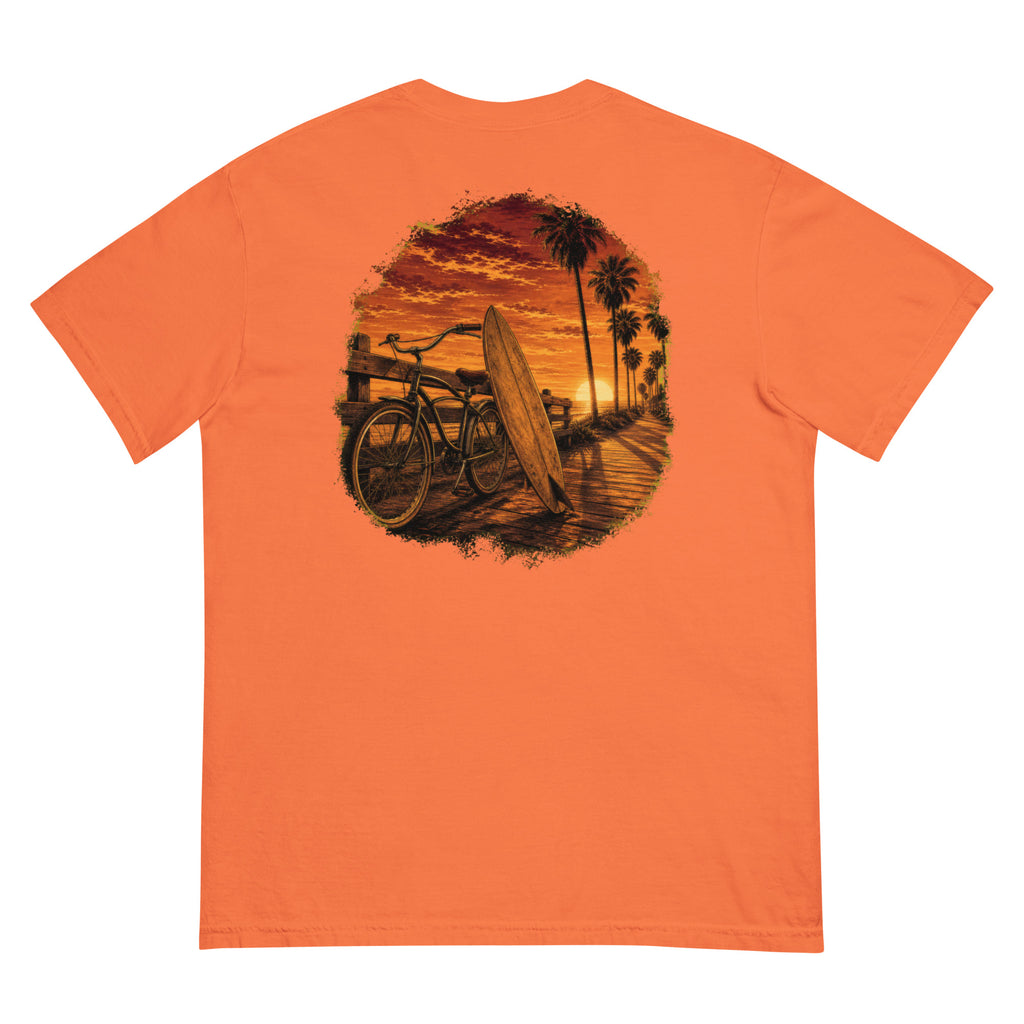Golden Hour Beach Cruiser heavyweight tee in Burnt Orange, back graphic