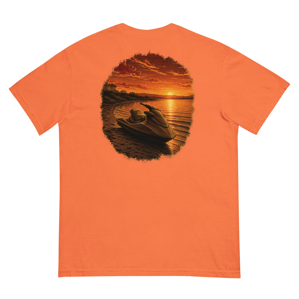 Golden Hour Jet Ski heavyweight tee in Burnt Orange, back graphic