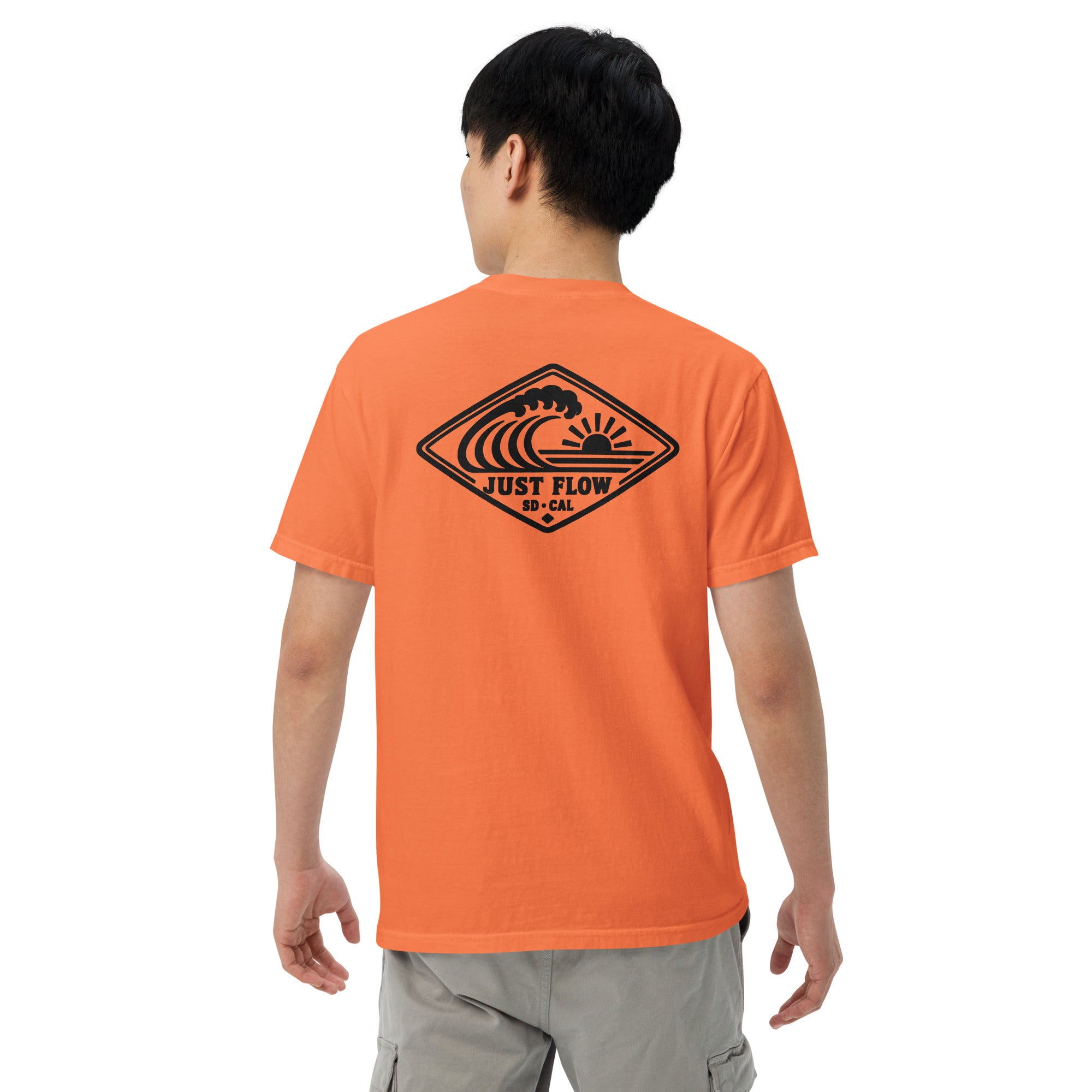 Horizontal Wave Diamond heavyweight tee in Burnt Orange with the black mark, back graphic