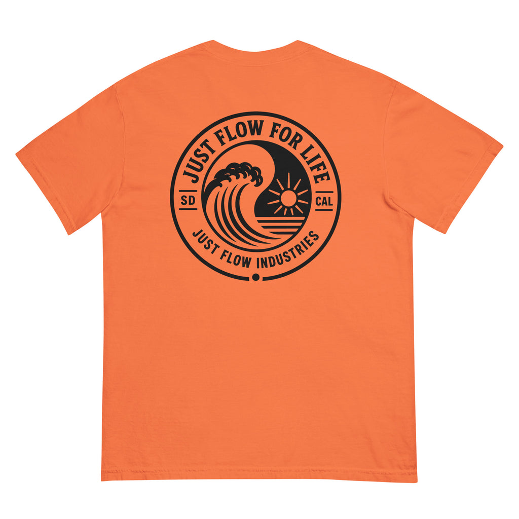 Circular Wave Crest heavyweight tee in Burnt Orange with the black crest, back graphic