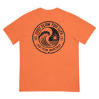 Circular Wave Crest heavyweight tee in Burnt Orange with the black crest, back graphic