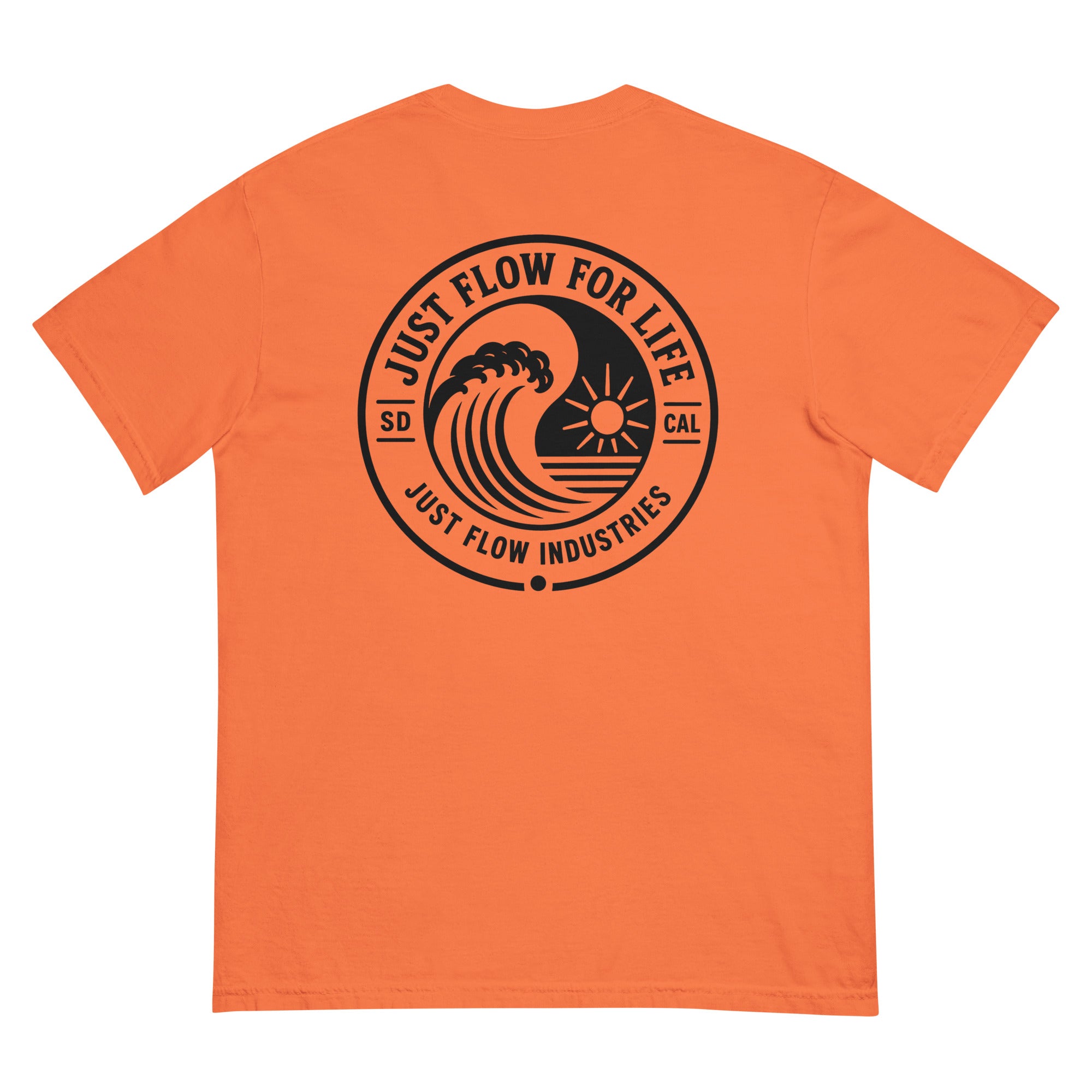 Circular Wave Crest heavyweight tee in Burnt Orange with the black crest, back graphic