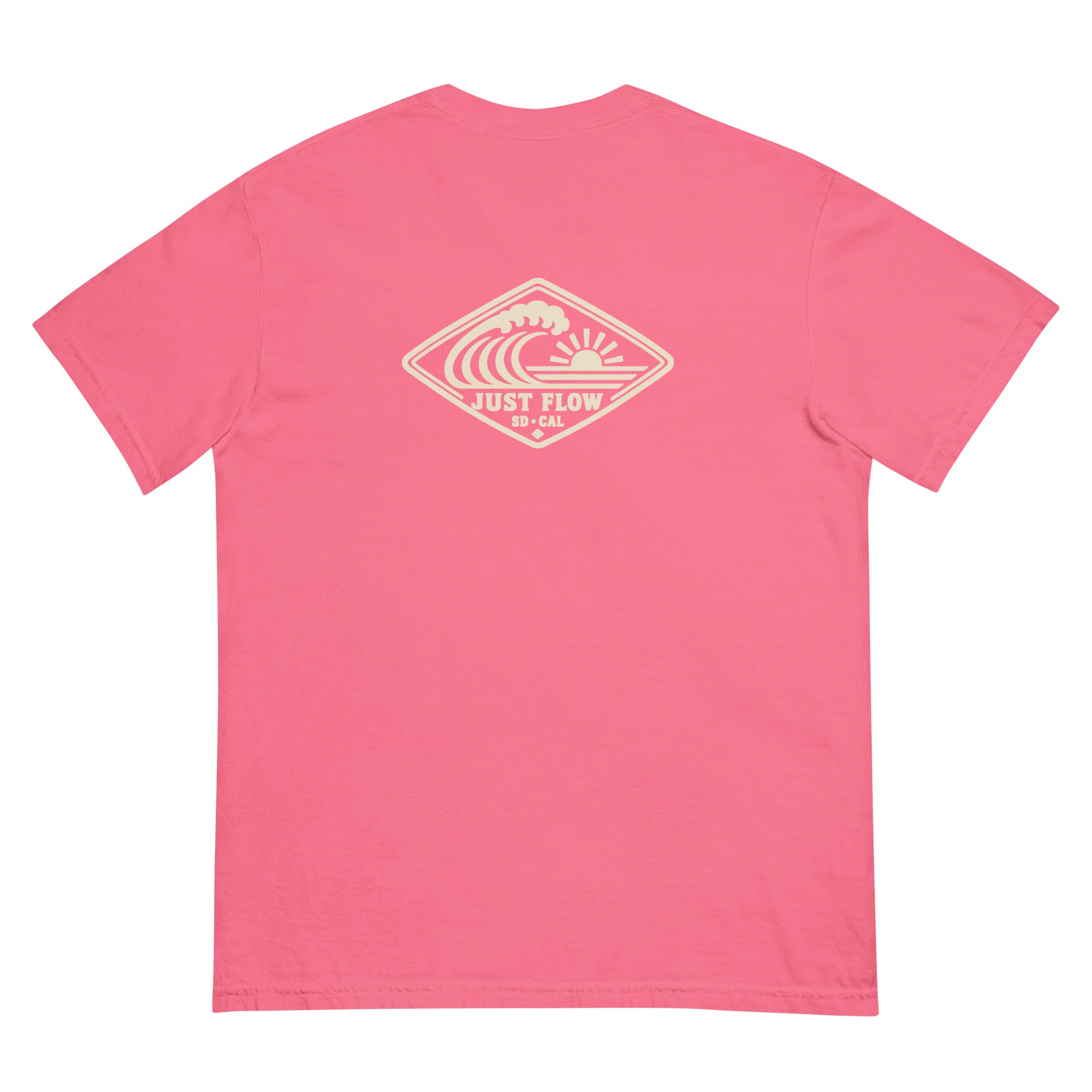Horizontal Wave Diamond DTF Heavyweight Tee in Crunchberry, back graphic