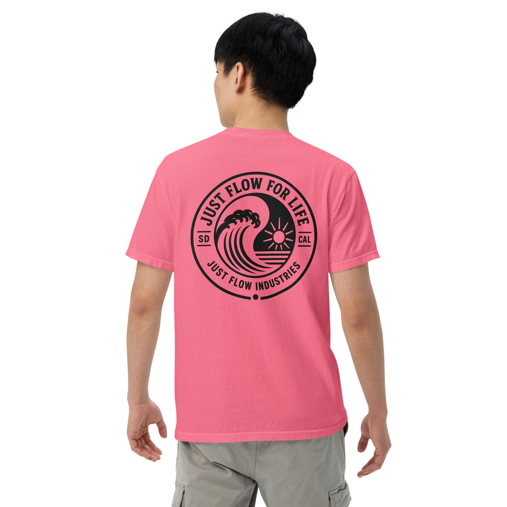 Circular Wave Crest heavyweight tee in Crunchberry with the black crest, back graphic