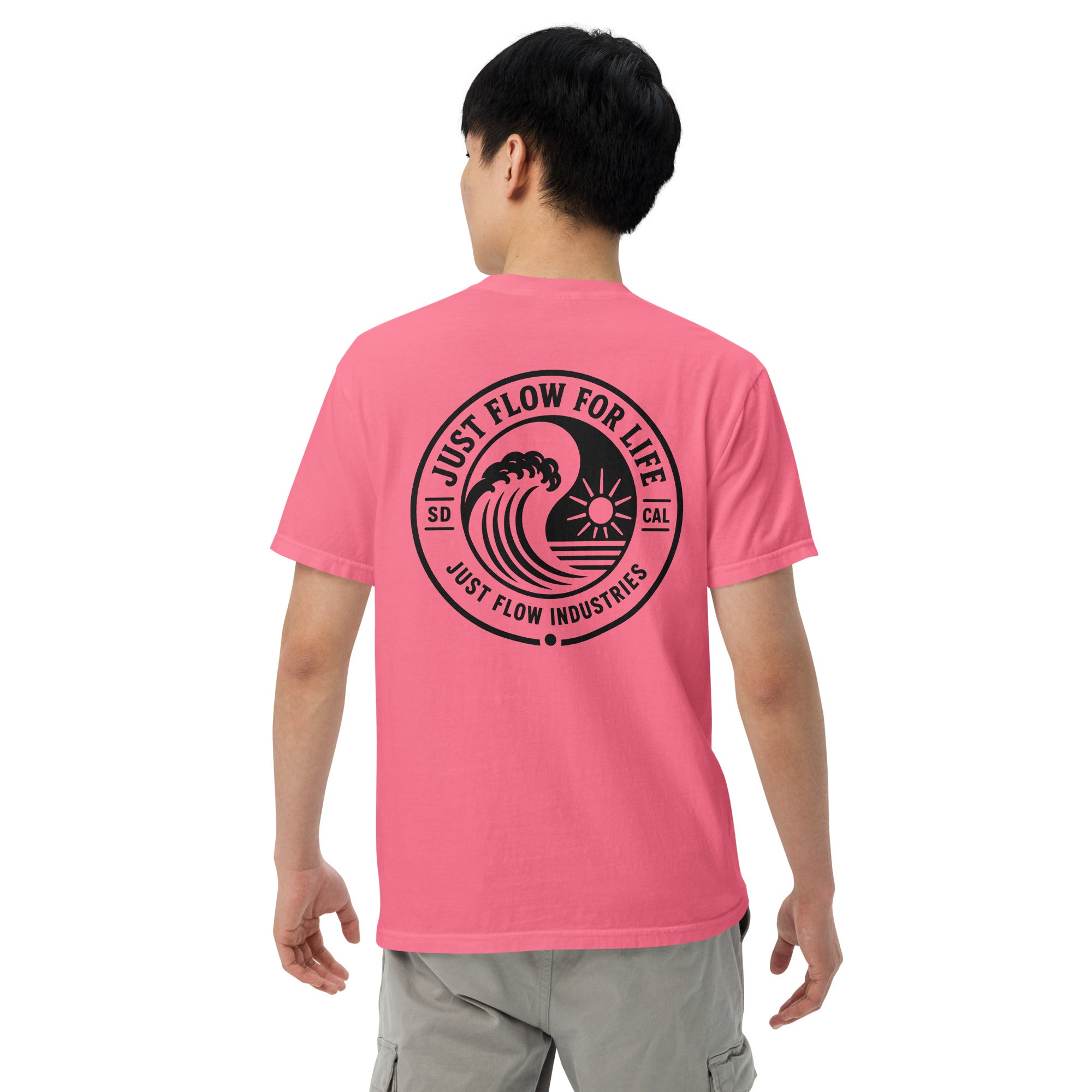 Circular Wave Crest heavyweight tee in Crunchberry with the black crest, back graphic