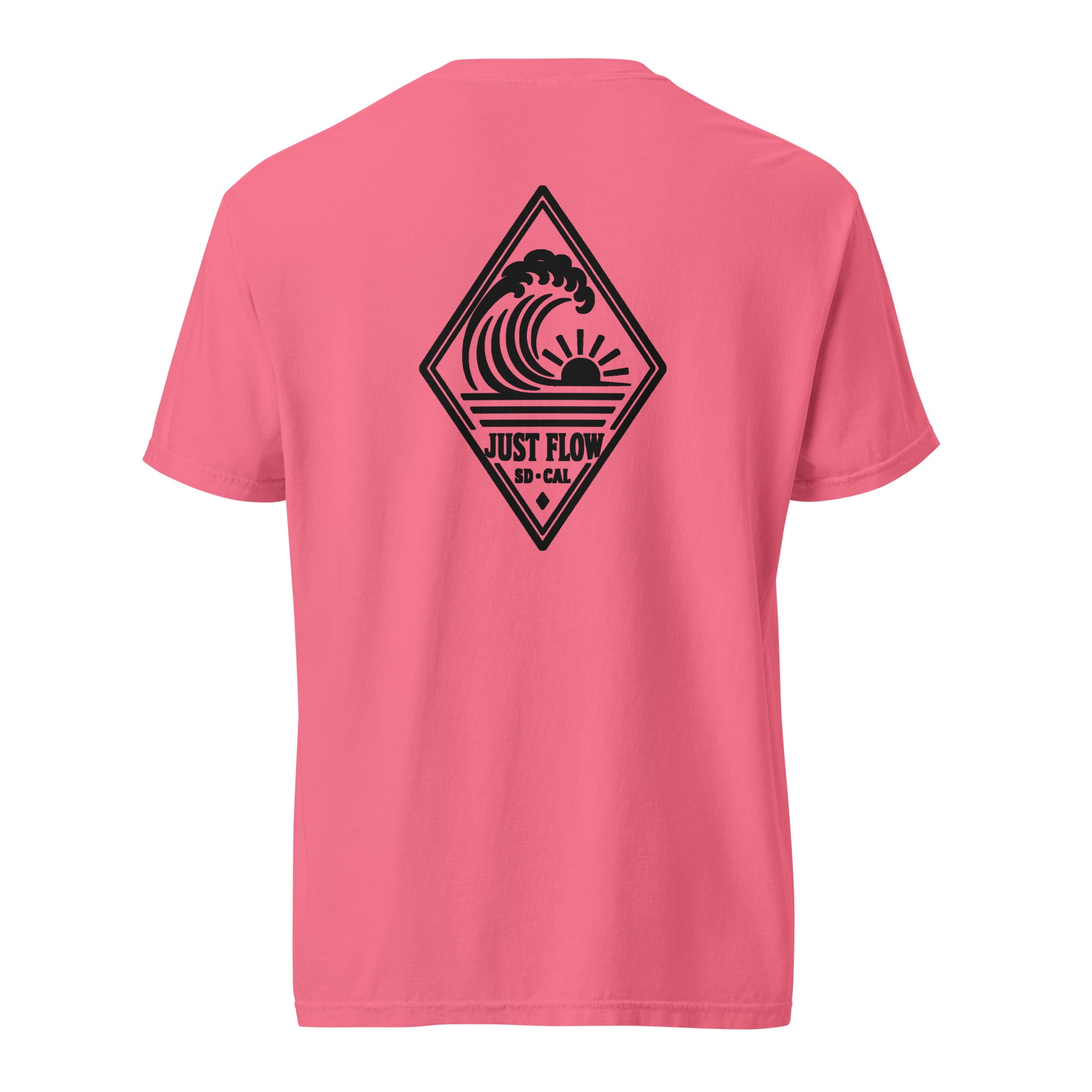 Vertical Wave Diamond heavyweight tee in Crunchberry with the black mark, back graphic
