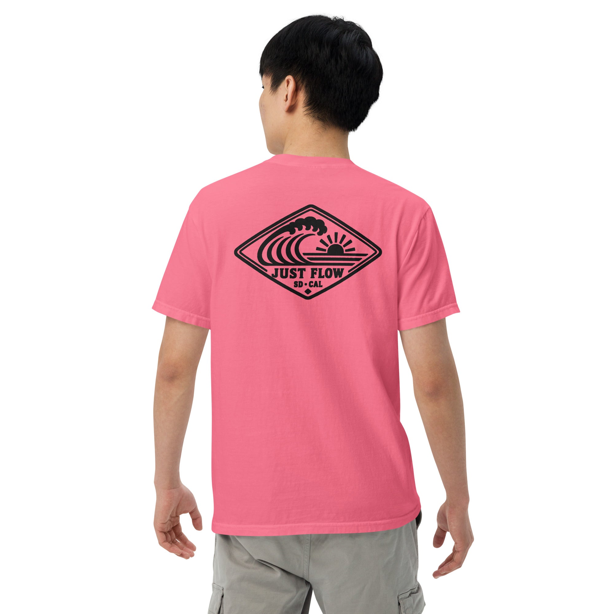 Horizontal Wave Diamond heavyweight tee in Crunchberry with the black mark, back graphic