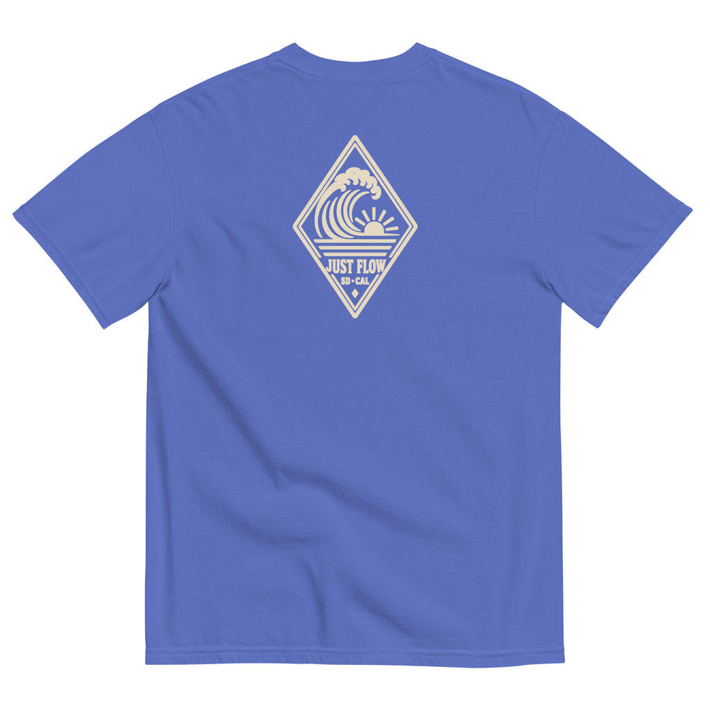 Vertical Wave Diamond DTF Heavyweight Tee in Flo Blue, back graphic