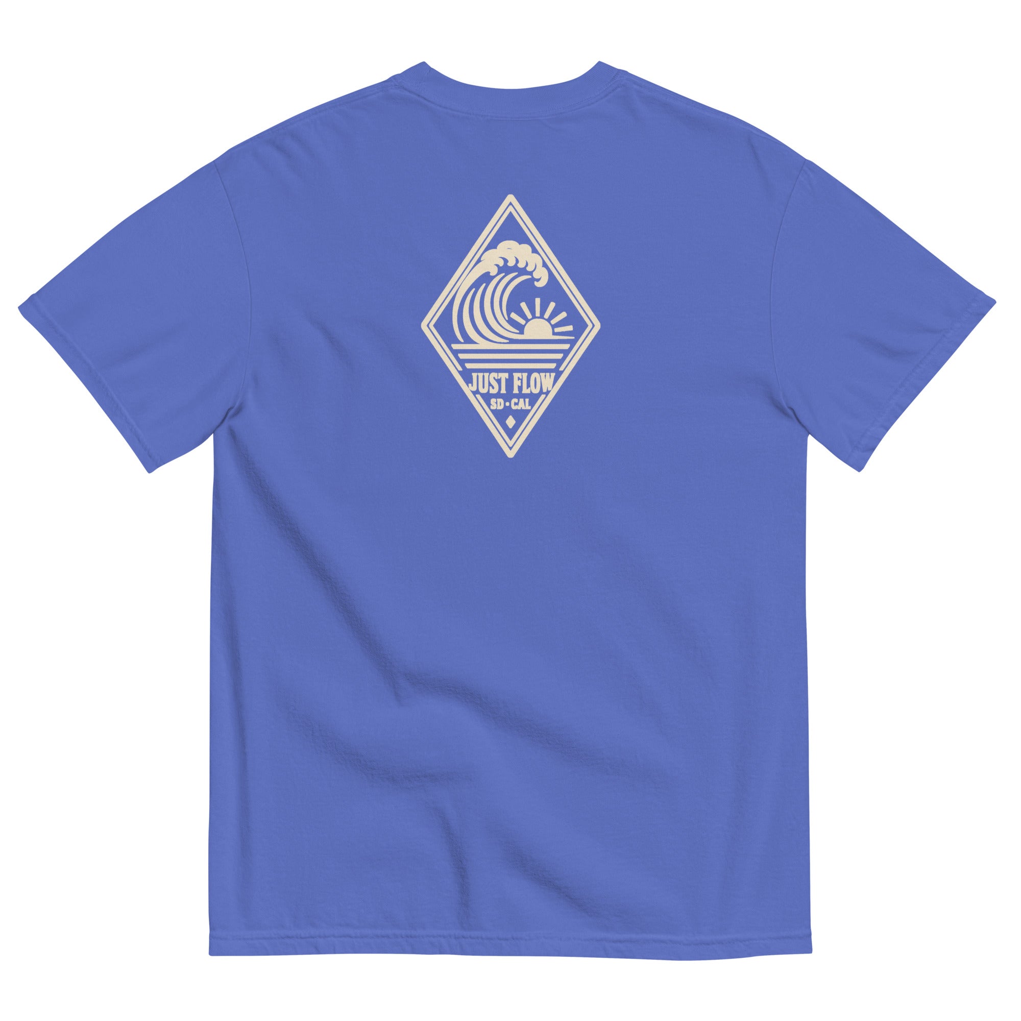 Vertical Wave Diamond DTF Heavyweight Tee in Flo Blue, back graphic