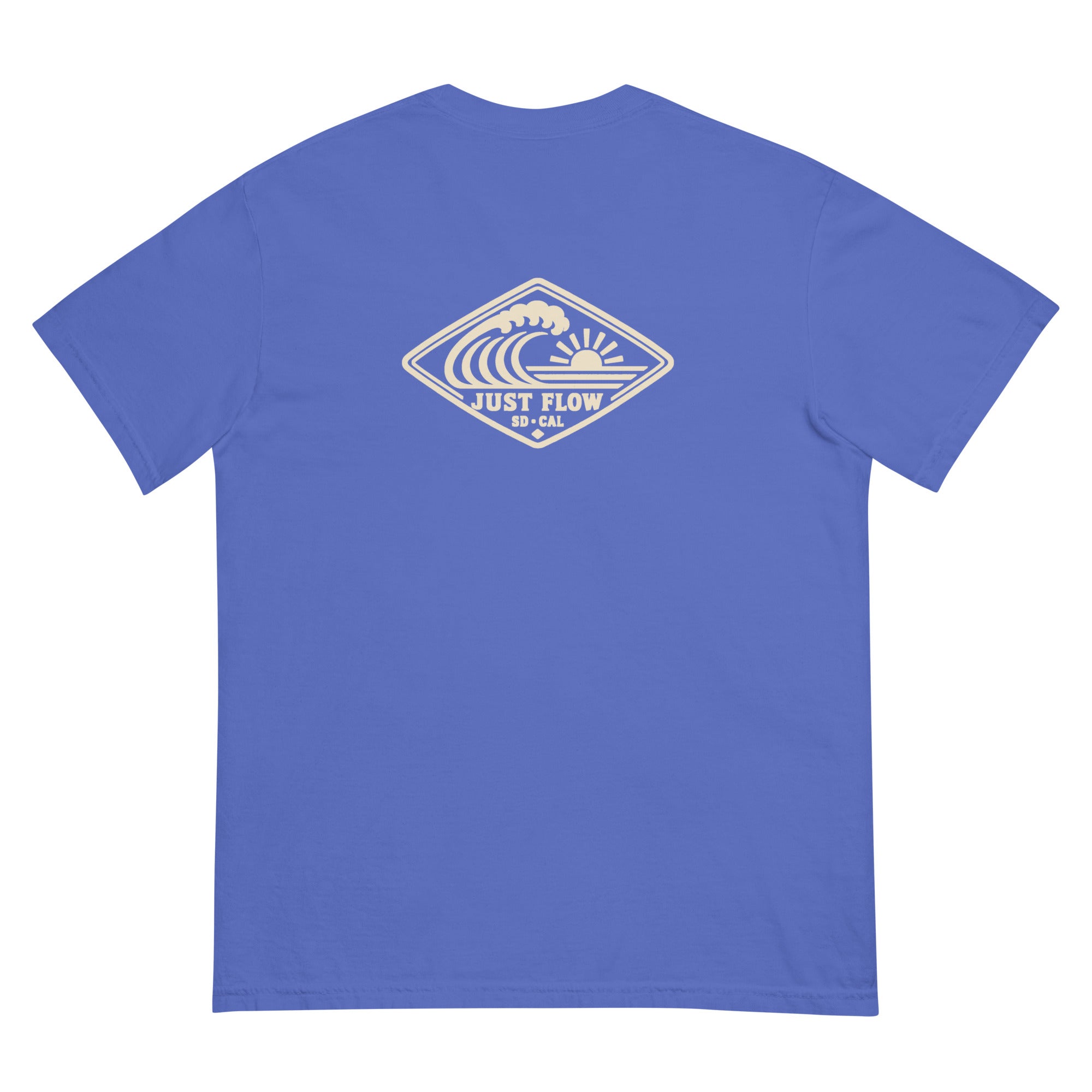 Horizontal Wave Diamond DTF Heavyweight Tee in Flo Blue, back graphic