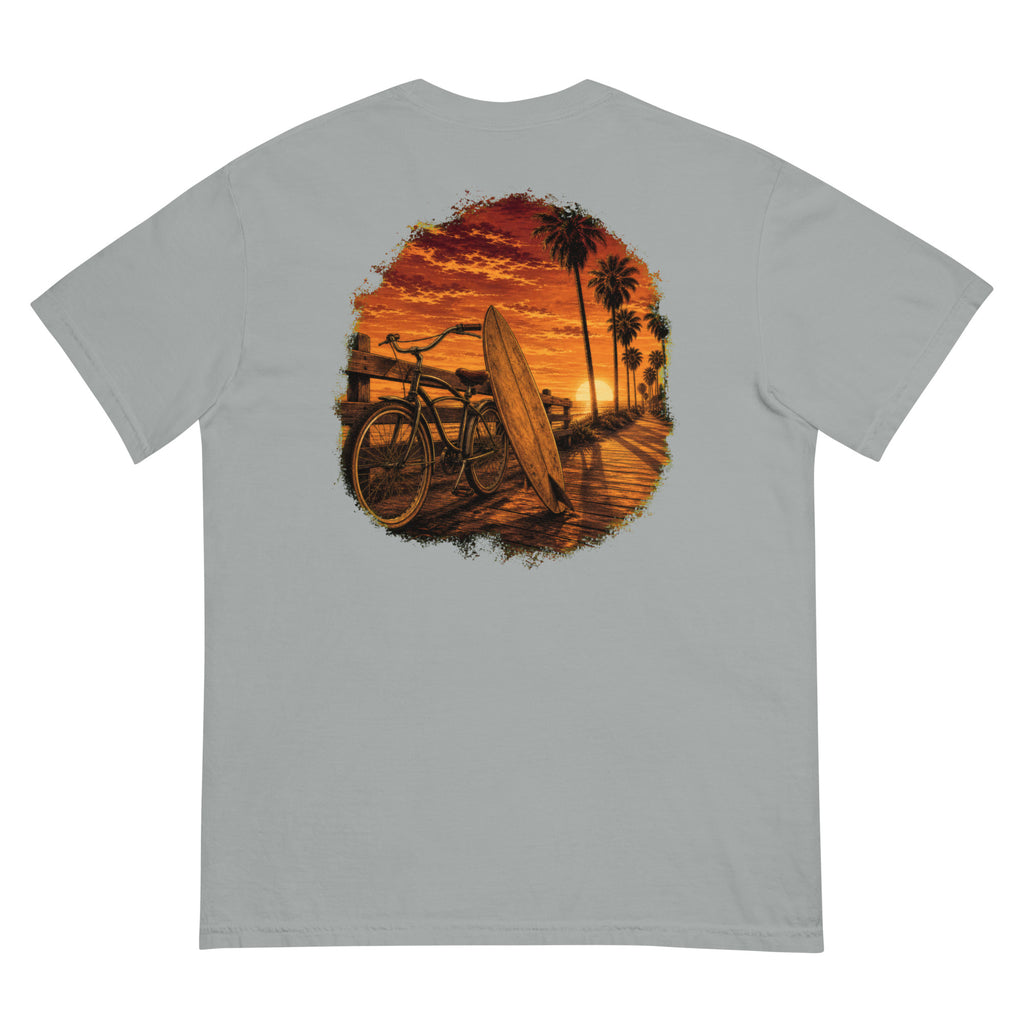 Golden Hour Beach Cruiser heavyweight tee in Granite, back graphic