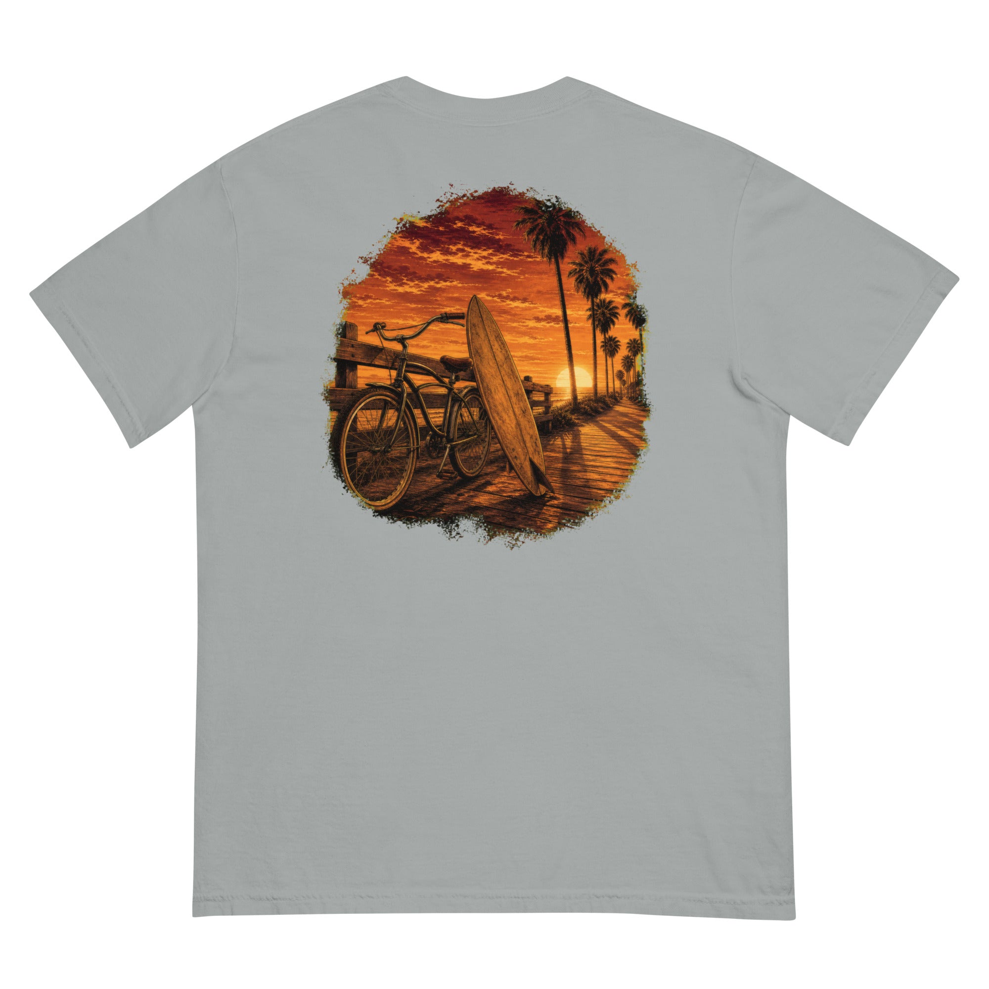 Golden Hour Beach Cruiser heavyweight tee in Granite, back graphic
