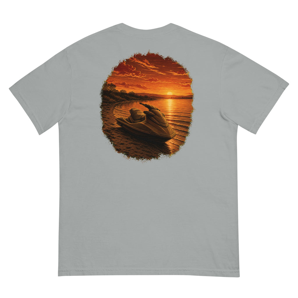 Golden Hour Jet Ski heavyweight tee in Granite, back graphic