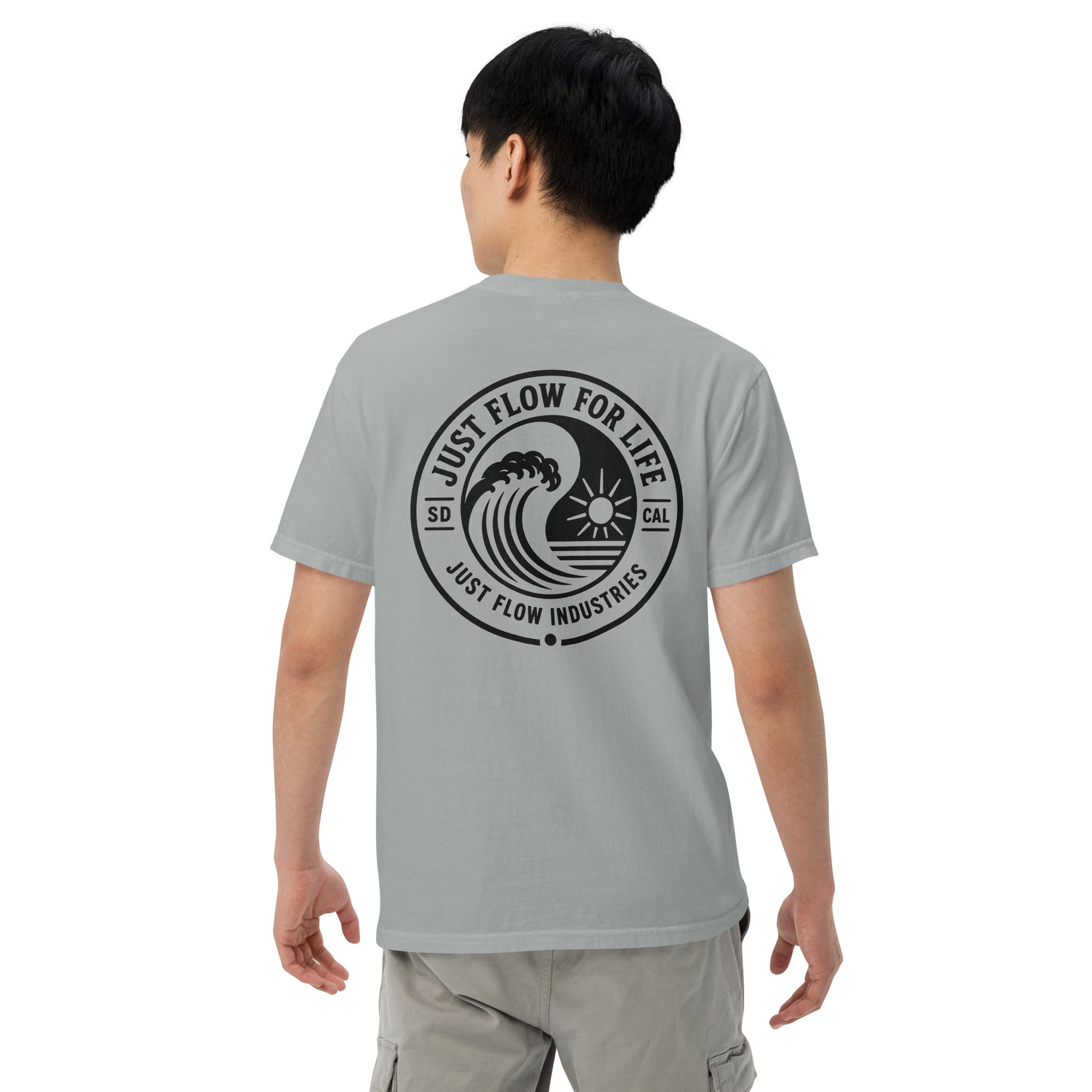 Circular Wave Crest heavyweight tee in Granite with the black crest, back graphic