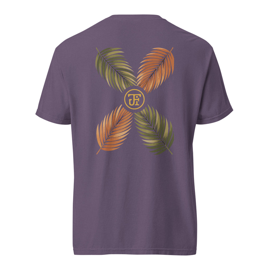 Palm Frond Heavyweight Tee in Grape, back print