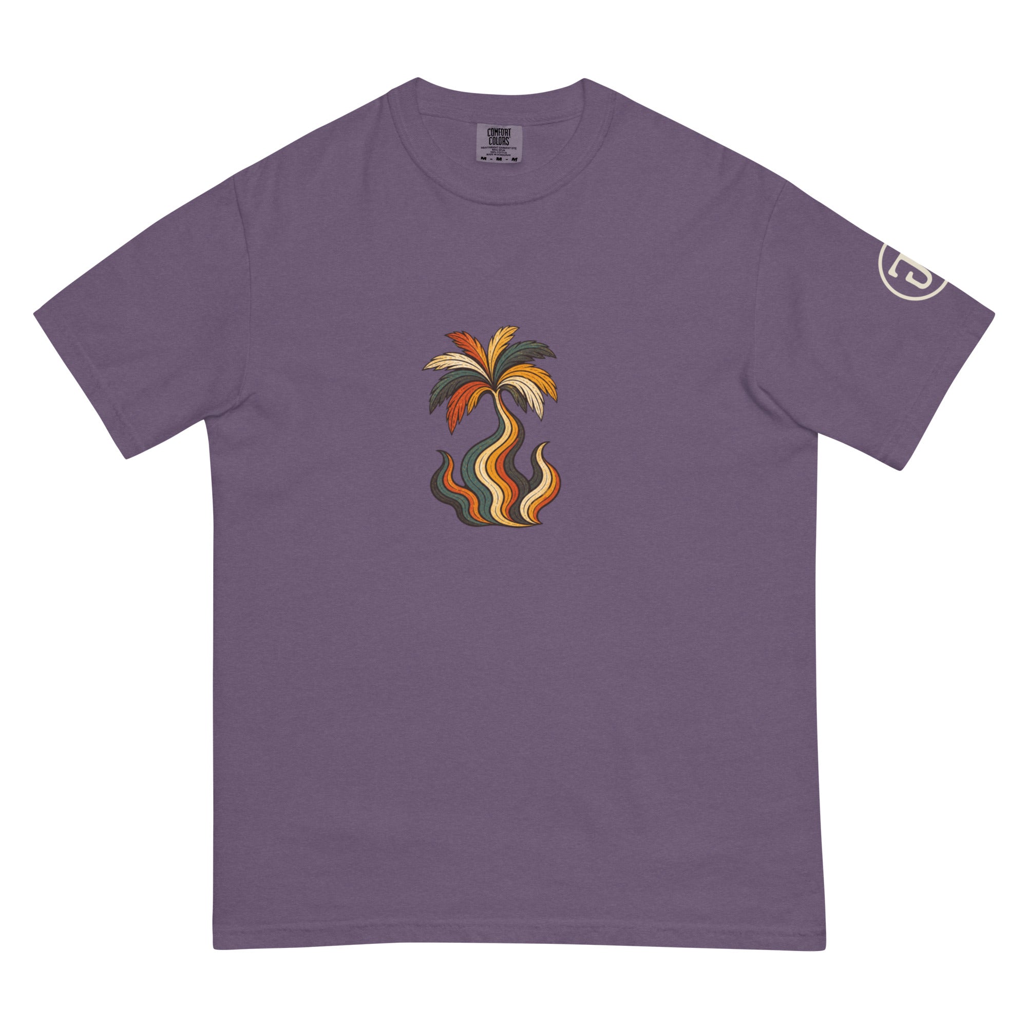Palm Smoke Heavyweight Tee in Grape, left sleeve