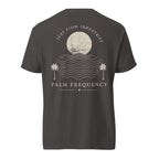 Palm Frequency Heavyweight Tee — washed Graphite, back, Palm Frequency moon and palms print