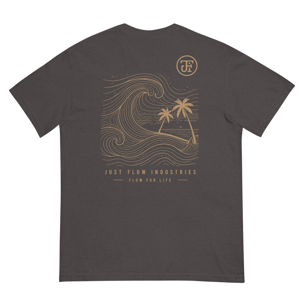 Ride the Current heavyweight tee, Graphite, back — Ride the Current print