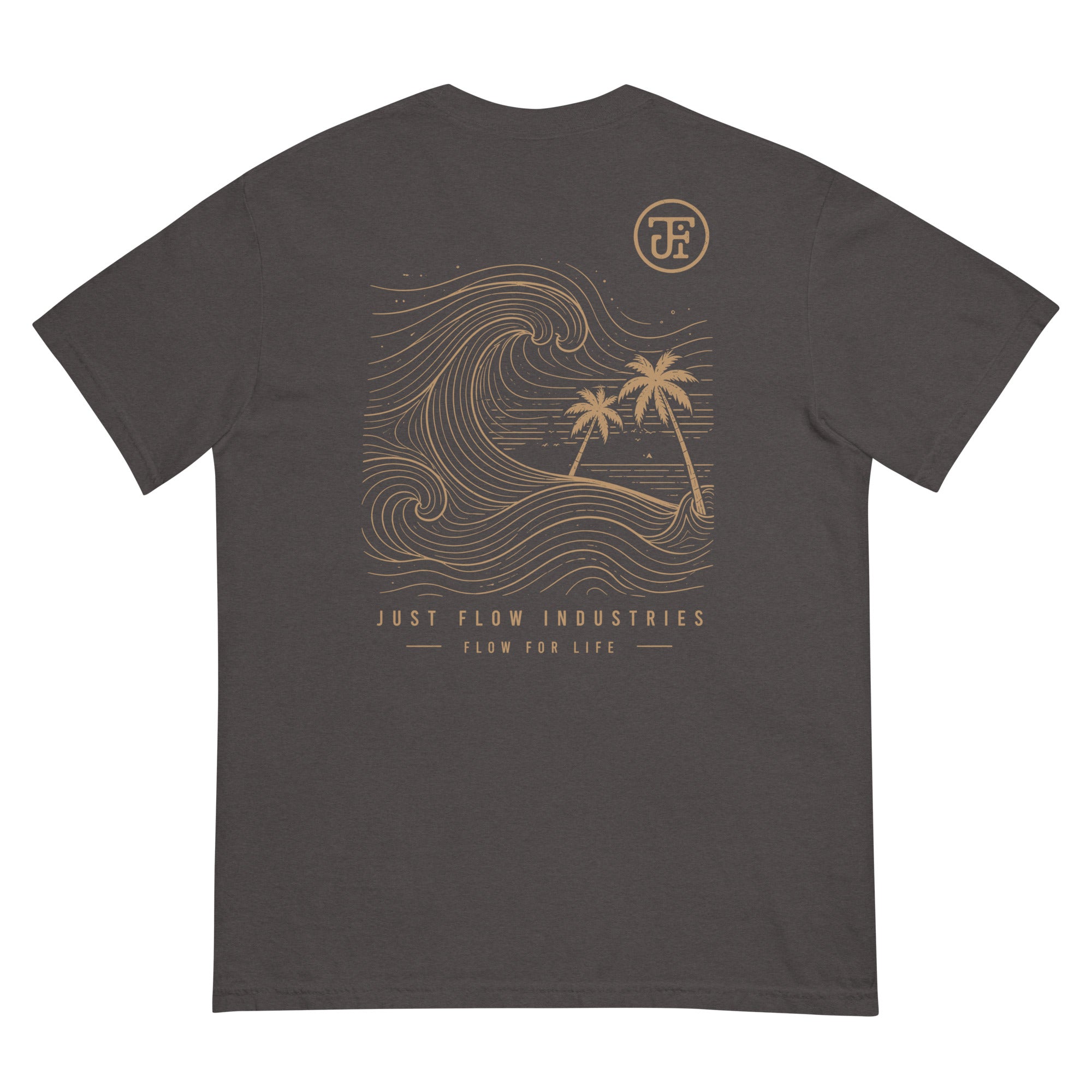 Ride the Current heavyweight tee, Graphite, back — Ride the Current print