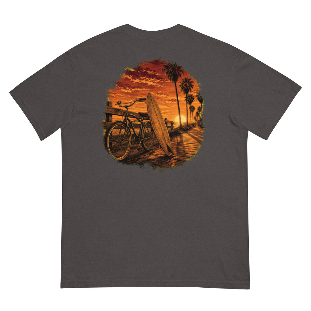 Golden Hour Beach Cruiser heavyweight tee in Graphite, back graphic