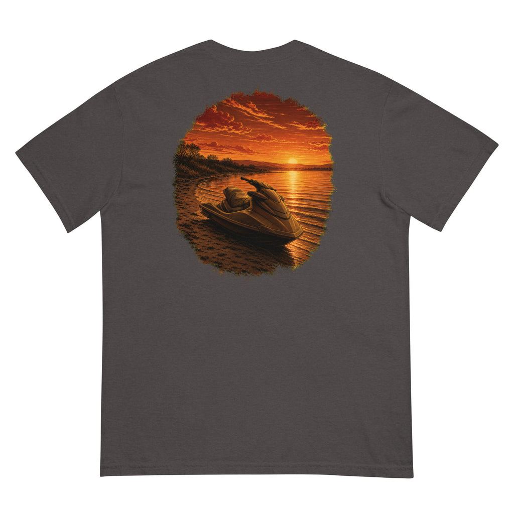 Golden Hour Jet Ski heavyweight tee in Graphite, back graphic