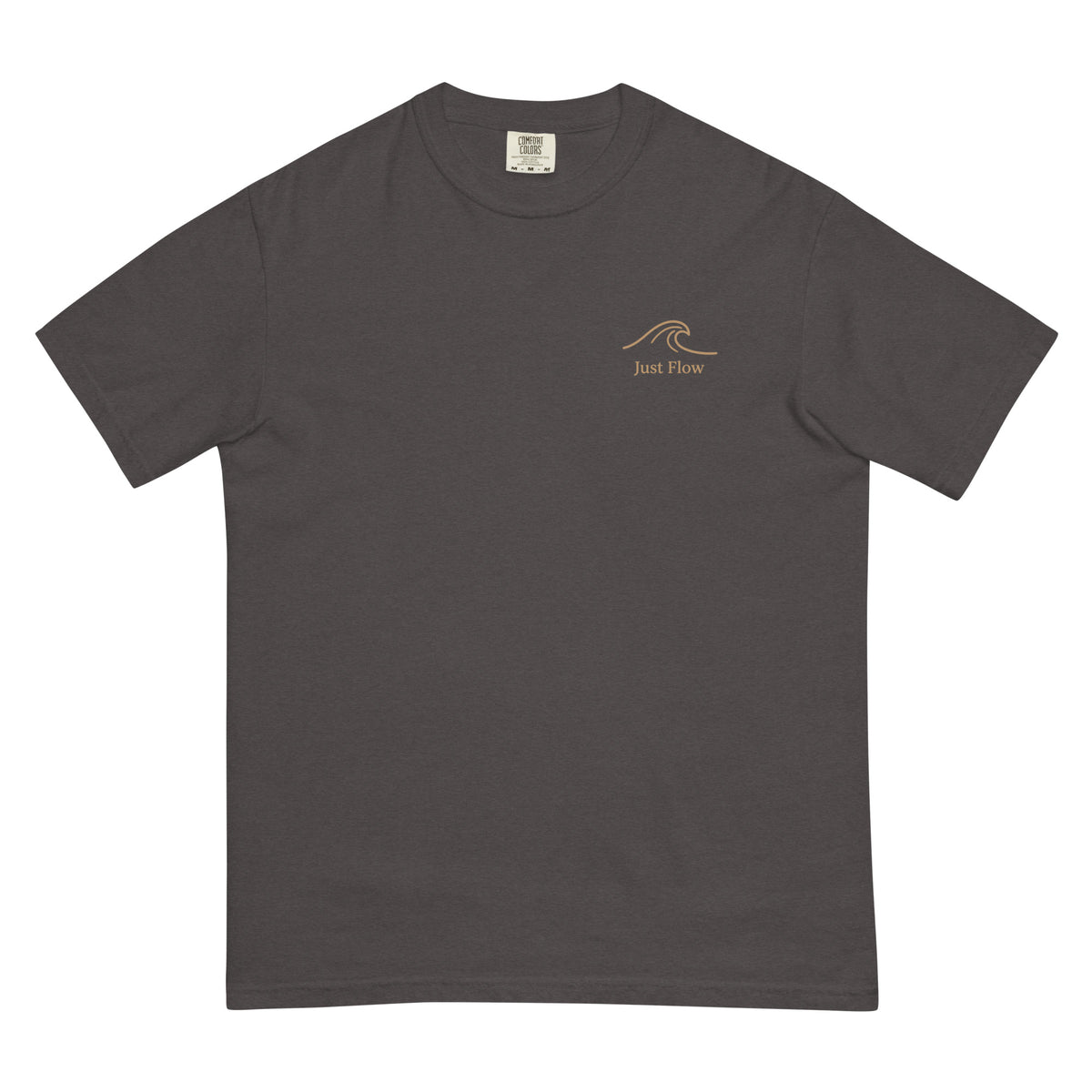 Ride the Current heavyweight tee, Graphite, front — JFI monogram at left chest