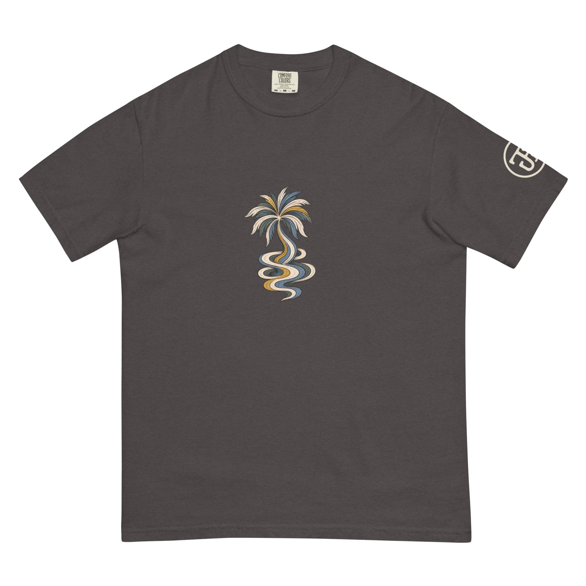 Palm Smoke II Heavyweight Tee in Graphite, left sleeve