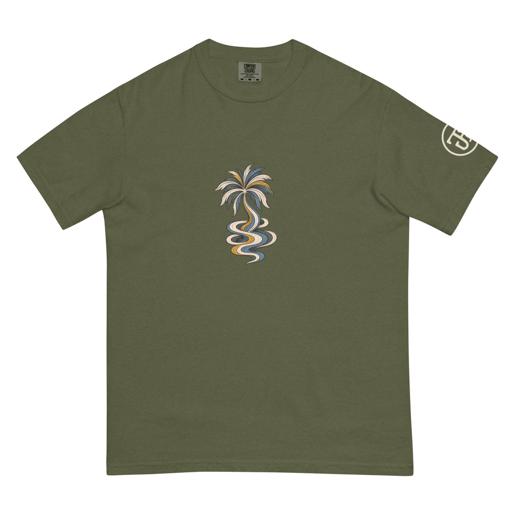Palm Smoke II Heavyweight Tee in Hemp, left sleeve