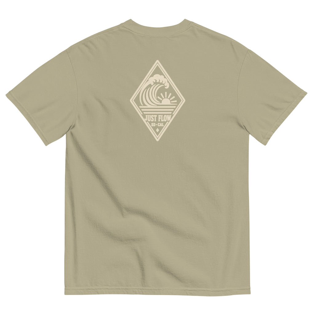 Vertical Wave Diamond DTF Heavyweight Tee in Khaki, back graphic