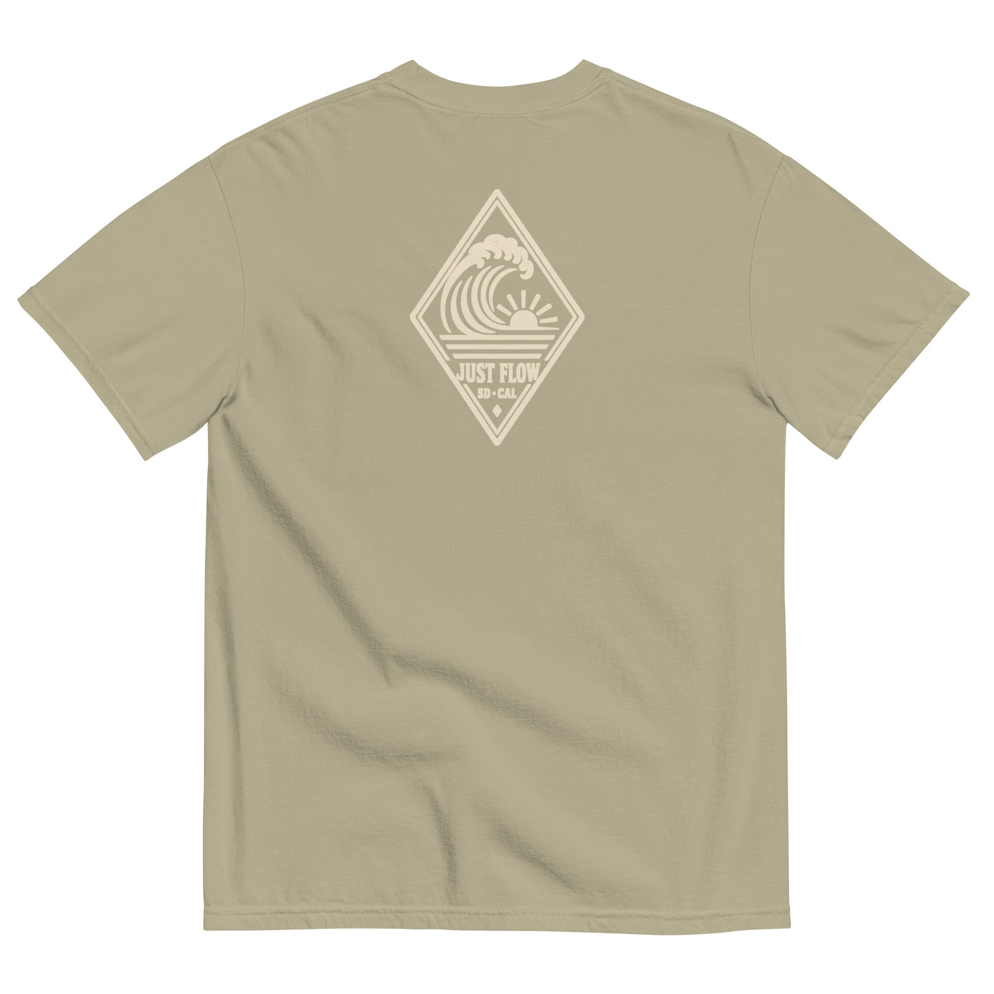 Vertical Wave Diamond DTF Heavyweight Tee in Khaki, back graphic