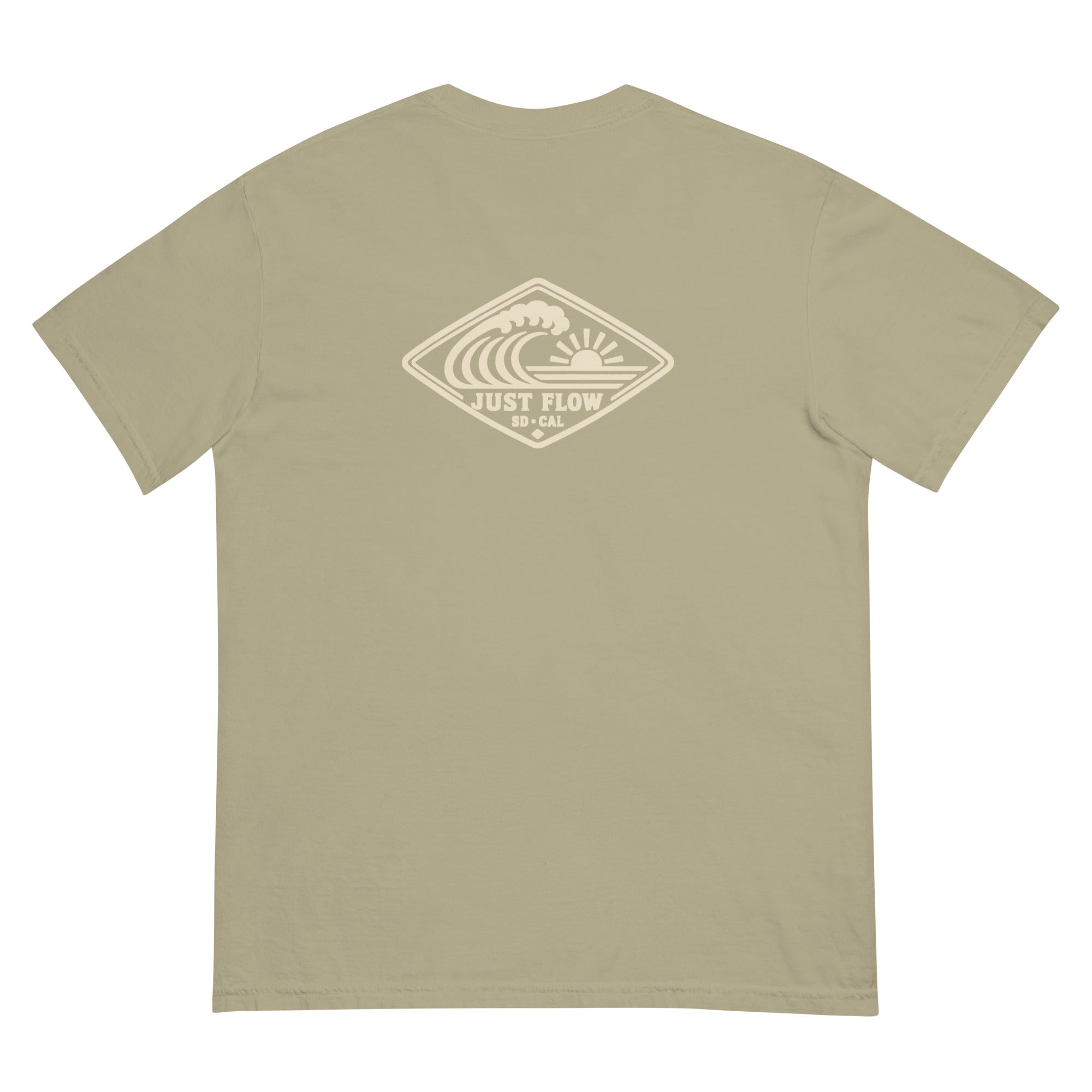 Horizontal Wave Diamond DTF Heavyweight Tee in Khaki, back graphic