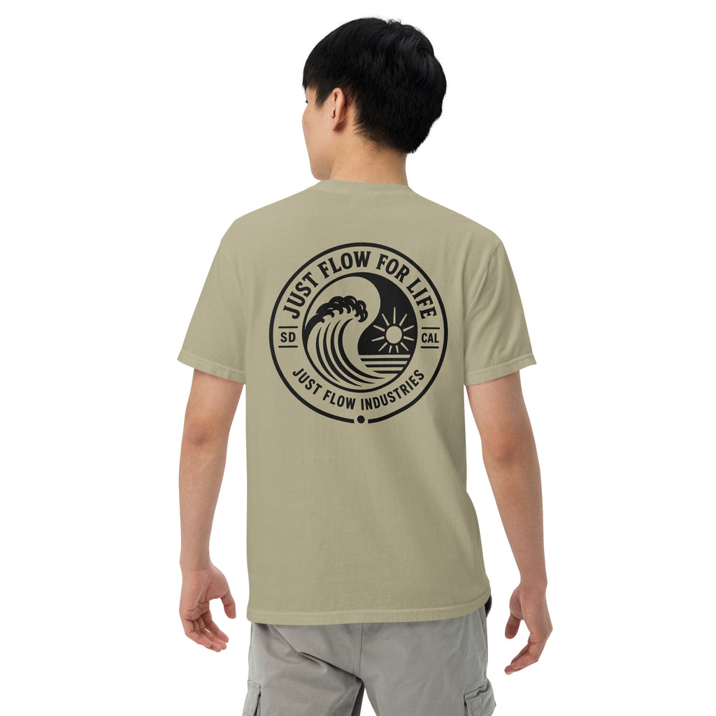 Circular Wave Crest heavyweight tee in Khaki with the black crest, back graphic
