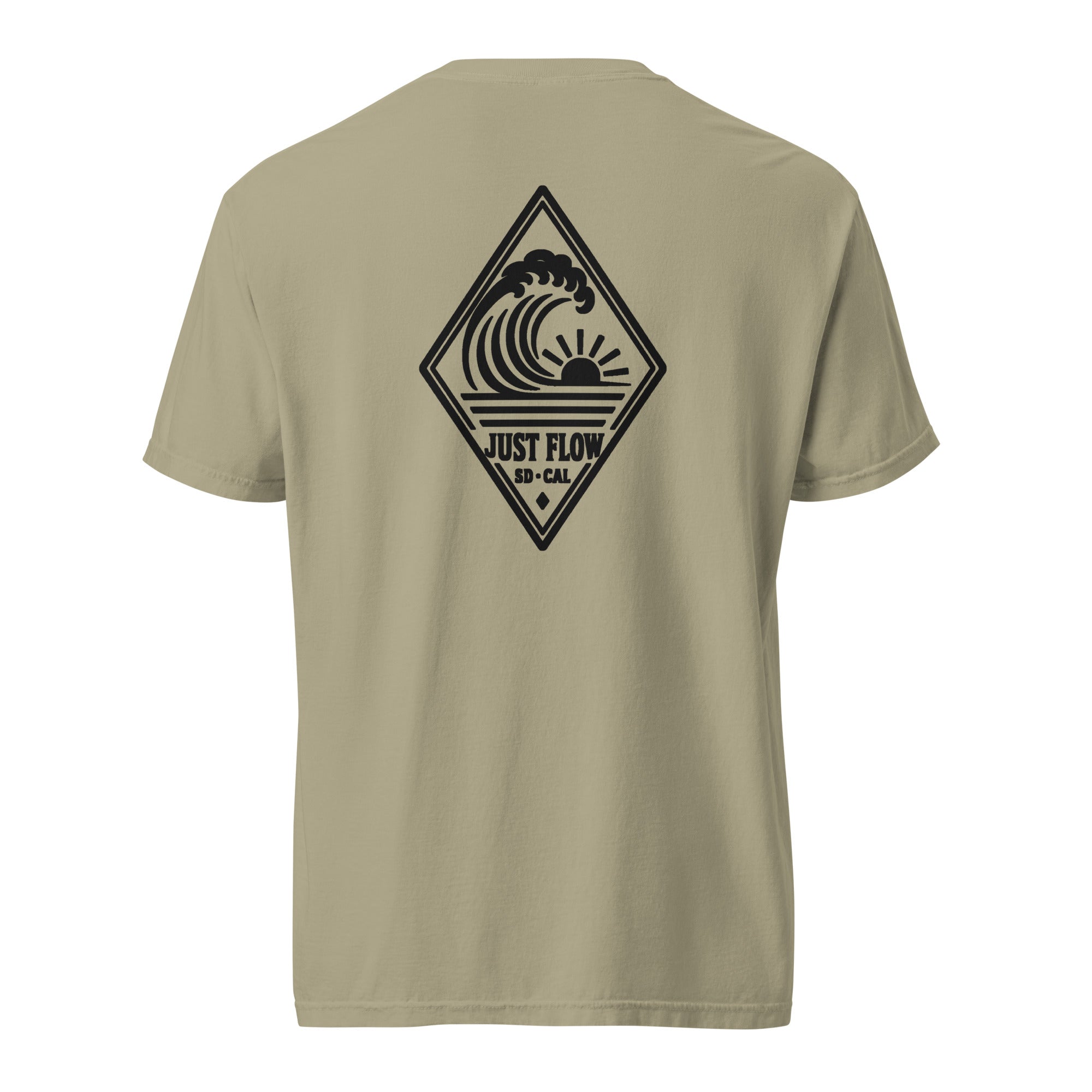 Vertical Wave Diamond heavyweight tee in Khaki with the black mark, back graphic