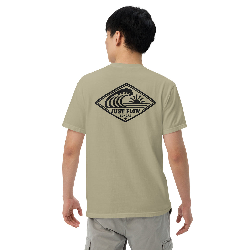 Horizontal Wave Diamond heavyweight tee in Khaki with the black mark, back graphic