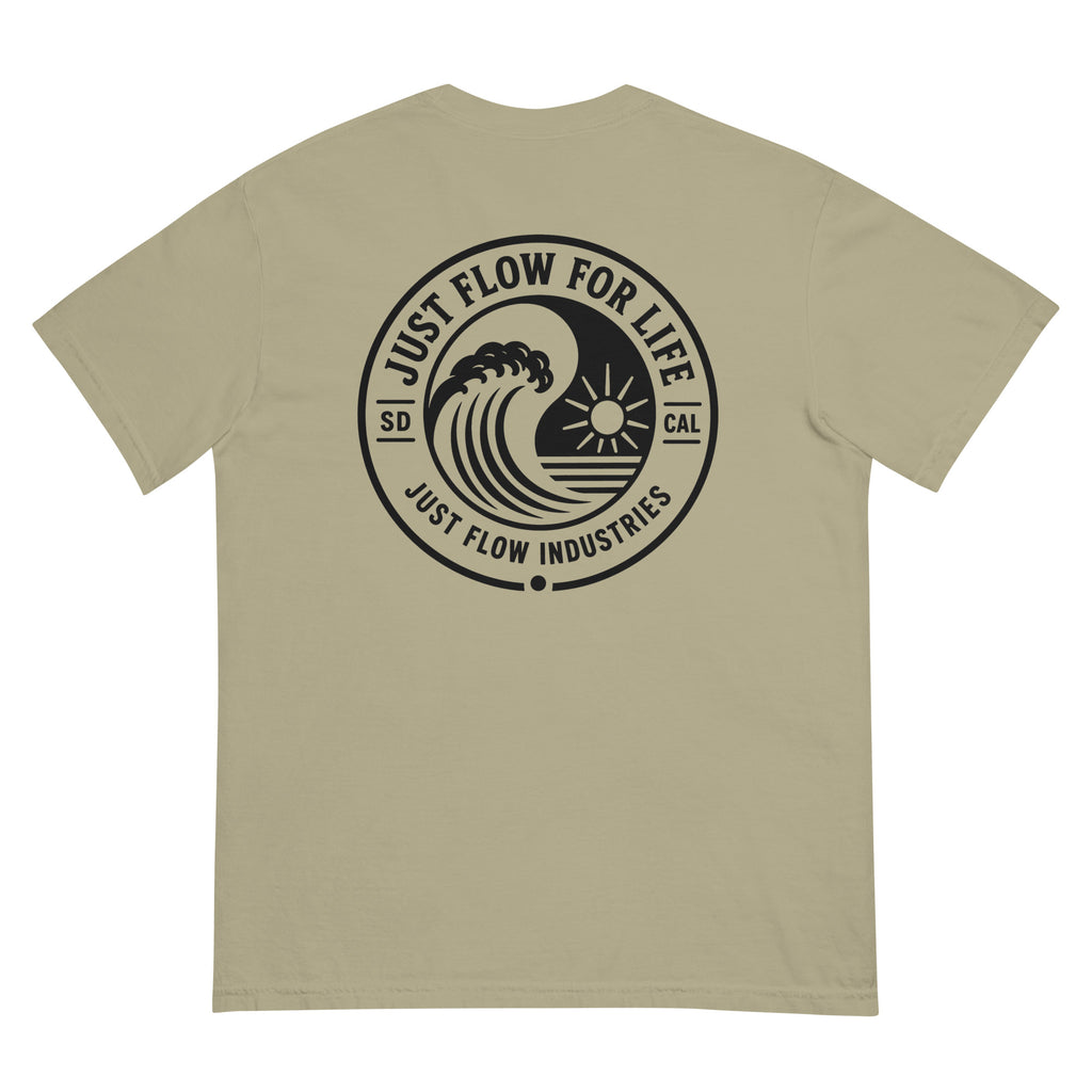Circular Wave Crest heavyweight tee in Khaki with the black crest, back graphic