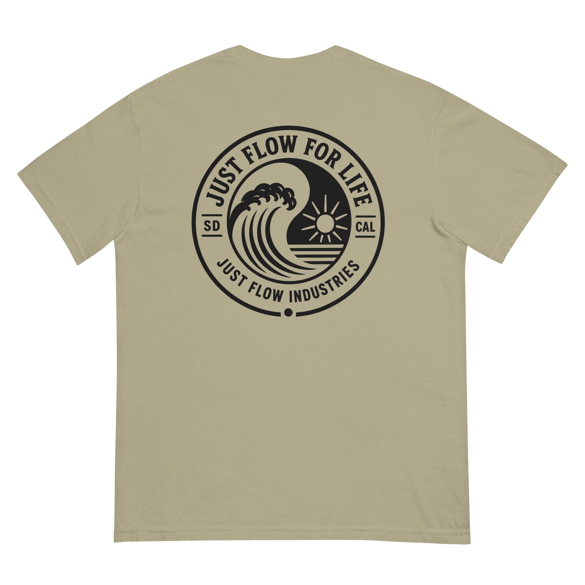 Circular Wave Crest heavyweight tee in Khaki with the black crest, back graphic